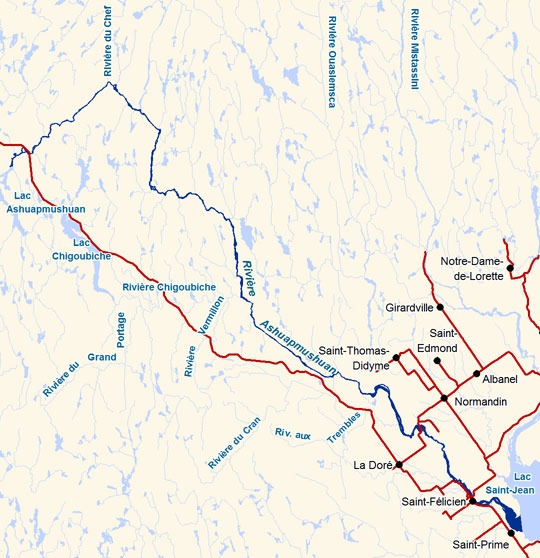 Map of the Ashuapmushuan river