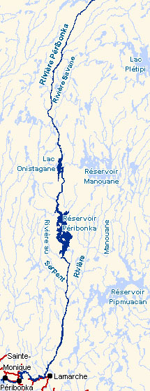 Map of the P&eacute;ribonka river